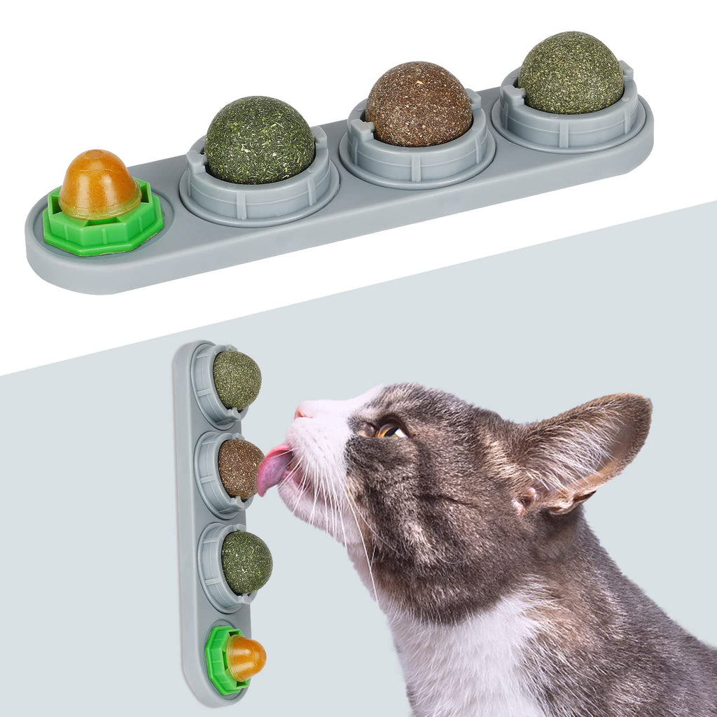 SINROBO Catnip Ball for Cats Wall, 4 Pack Catnip Toys, Silvervine Balls, Edible Kitty Toys for Cats Lick, Safe Healthy Kitten Chew Toys, Teeth Cleaning Dental Cat Toys, Cat Wall Treats (Grey) Grey - PawsPlanet Australia