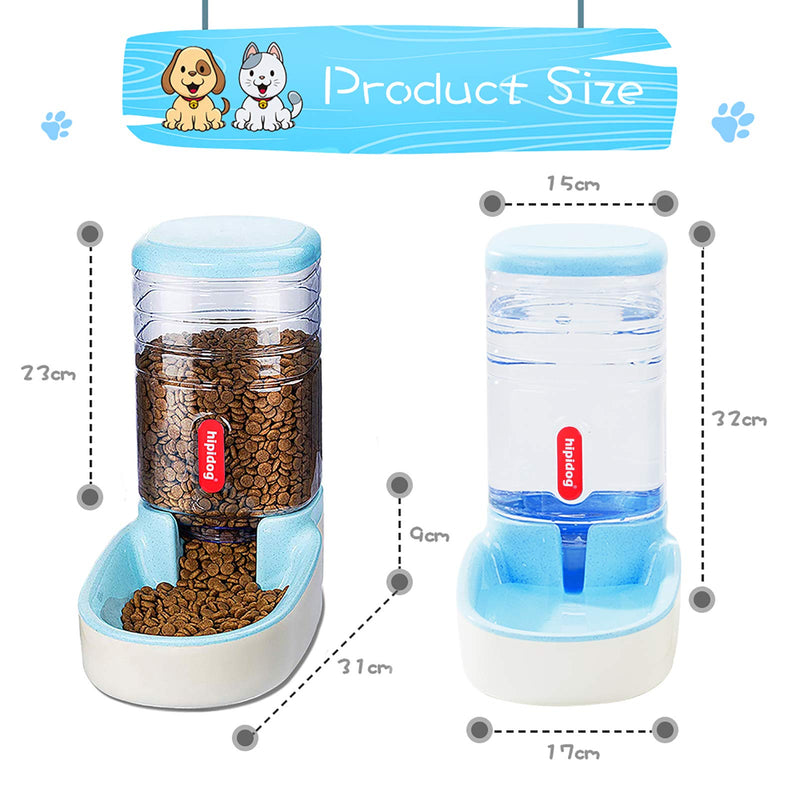 Lucky-M Pets Automatic Feeder and Waterer Set,Dogs Cats Food Feeder and Water Dispenser 3.8L,2 in 1 Cat Food Water Dispensers for Small Medium Big Pets (Blue) Blue - PawsPlanet Australia