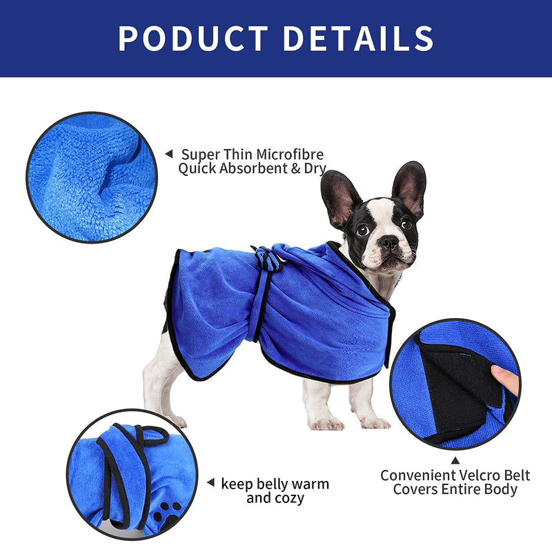 PET SPPTIES Dog Bathrobe Towel with Adjustable Strap Fast Dry Super Absorbent Pet Cat Toweling Robe PS071 (M, Blue) M - PawsPlanet Australia