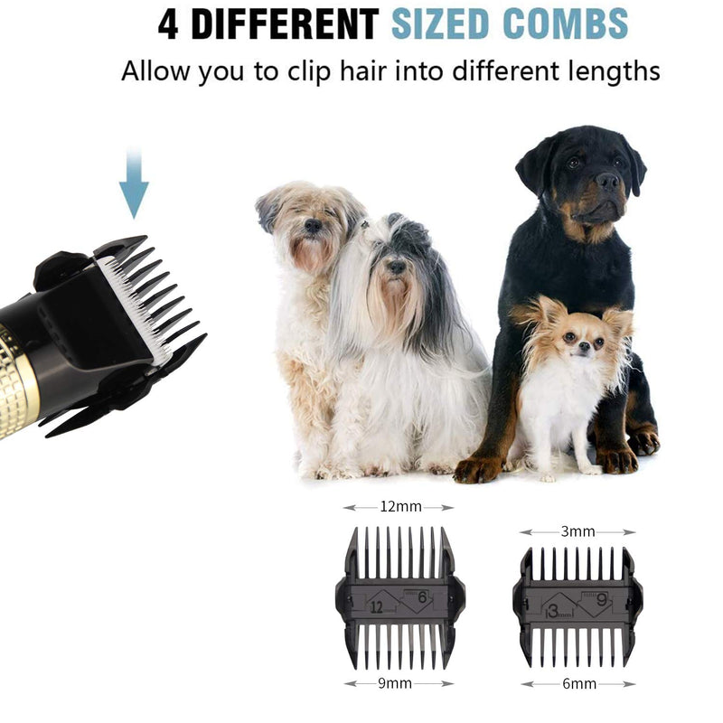 Jennary Dog clippers,USB Rechargeable Cordless Low Noise&Washable Dogs Cats Horse Clippers Electric Pets Hair Trimmers with 4 Comb Guides - PawsPlanet Australia