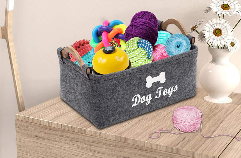 Morezi Felt pet toy box and dog toy box storage basket chest organizer - perfect for organizing pet toys, blankets, leashes and food - Dog Toy - Grey Medium: 38x25x18cm Dog Grey - PawsPlanet Australia