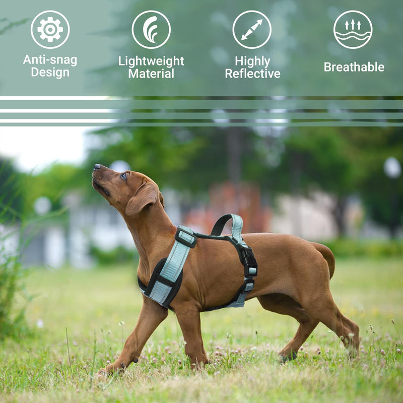 LiebeDD Dog Harness Green S - Chest Harness Dog Medium Large Adjustable Reflective Anti Pull Dog Harness French Bulldog Dog Pull Harness Dog Harness - PawsPlanet Australia
