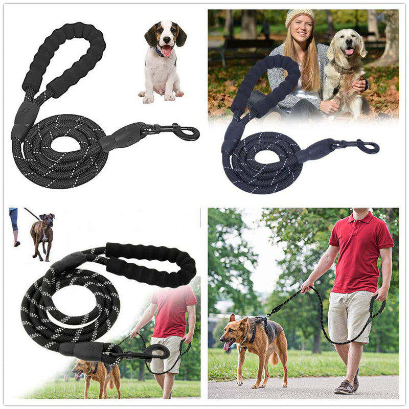 Copiel Dog Rope Leash, 5 Foot Quality Durable Soft EVA Padded Handle Walking Hiking Lead Rope Leash Reflective Training Pads Pee For Small, Medium Large Dog Puppy (Black) Black - PawsPlanet Australia