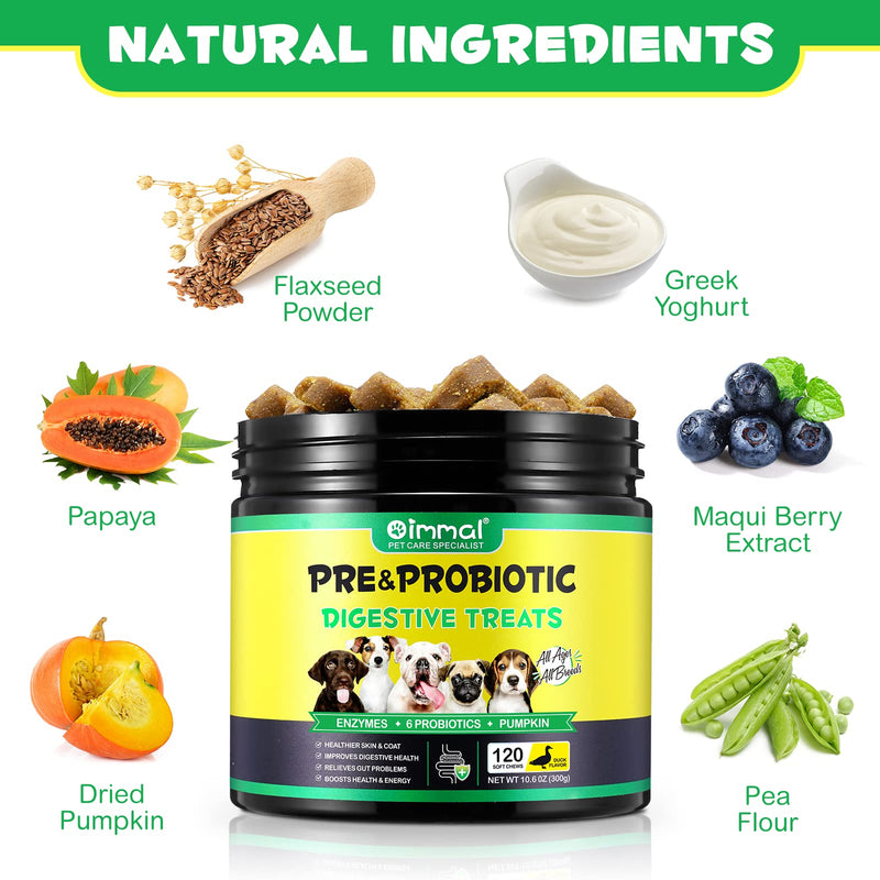 Probiotics for Dogs Digestive Health, Digestive Probiotic Soft Chews for Dogs, Dog Probiotics and Digestive Enzymes, 120 Dog Probiotics Chews Omega-3 & 6, Vitamin, Improve Digestion, Immunity - PawsPlanet Australia