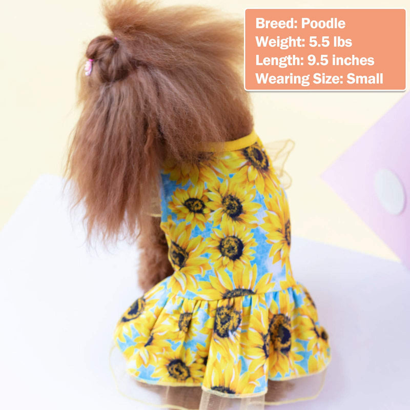 kyeese Dog Dress Sunflower Dogs Sundress Tulle with Ruffle Sleeves Puppy Dress Dog Clothes XS (2.5-4lbs) - PawsPlanet Australia