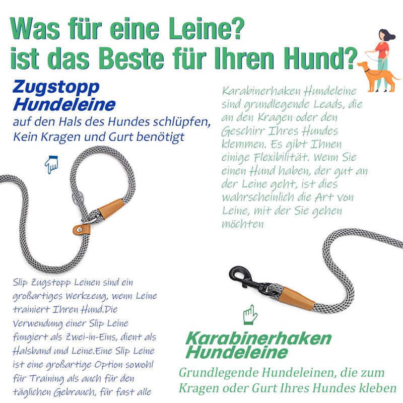 lynxking tow leash for dogs, dog leash, retriever leash, leash for small medium large dogs (grey, carabiner hook-0.9cm x 180cm) grey - PawsPlanet Australia