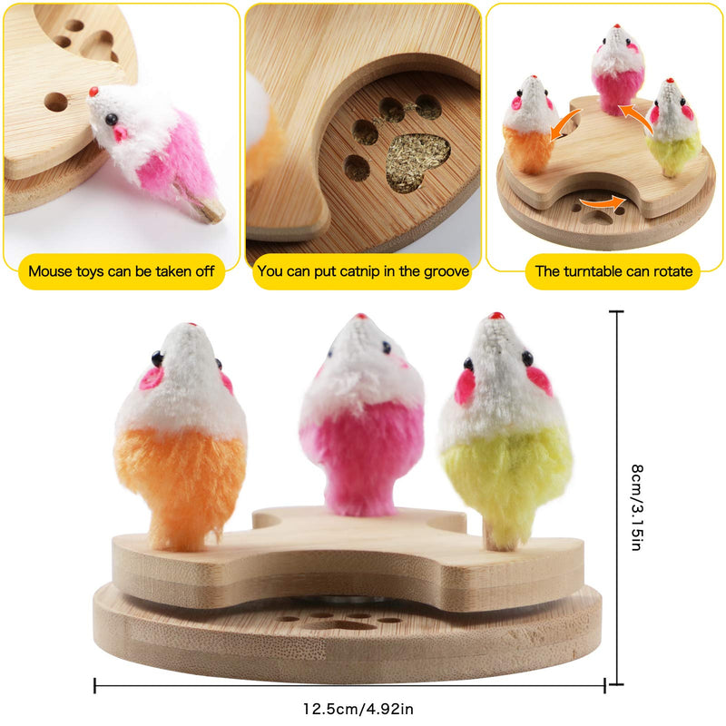 L SERVER Cat Toys,Wooden Spinning Top Cat Toys for Indoor Cats,Interactive Cat Toys with Catnip Groove & Spinning Top,Contained Kitten Toys Sounding Mouse - PawsPlanet Australia