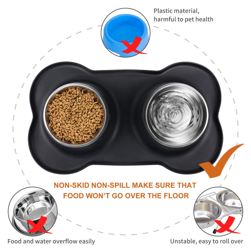 Bonve Pet 2 x 400ML Dog Bowls with Non slip Silicone Mat, Stainless Steel Double Bowls Set for Cats Puppy Small Medium Dogs Food and Water Feeding - PawsPlanet Australia