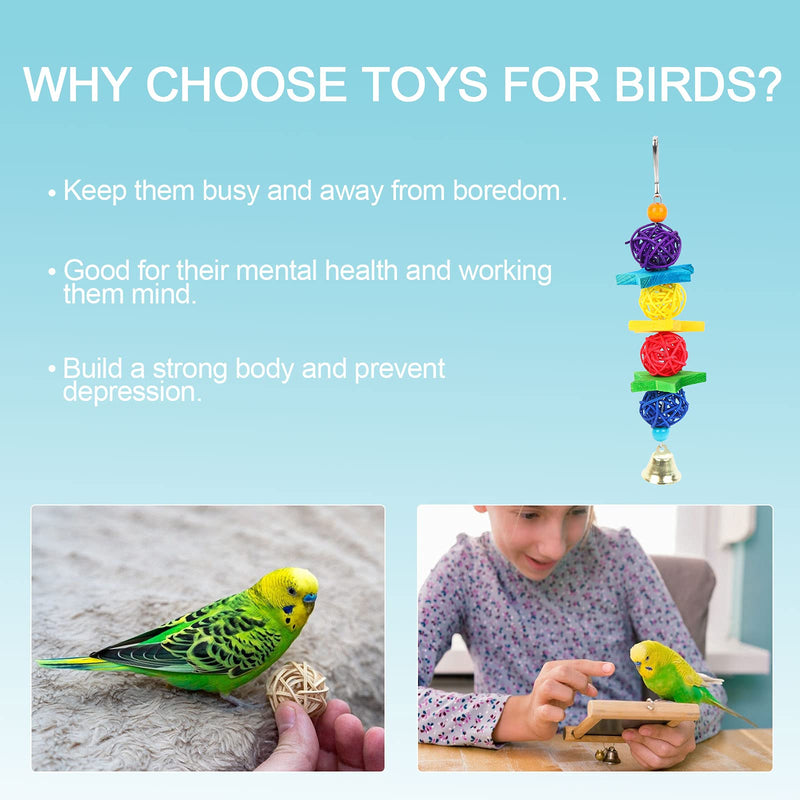 FADACAI 12 Pcs Bird Toys for Parrots, Bird Swing Toys, Hanging Bell Birds Cage with Bells Finch Toys, Parrots Colorful Chewing Toy, for Macaws, Cockatiels, African Grey Parrot and other Small Birds - PawsPlanet Australia