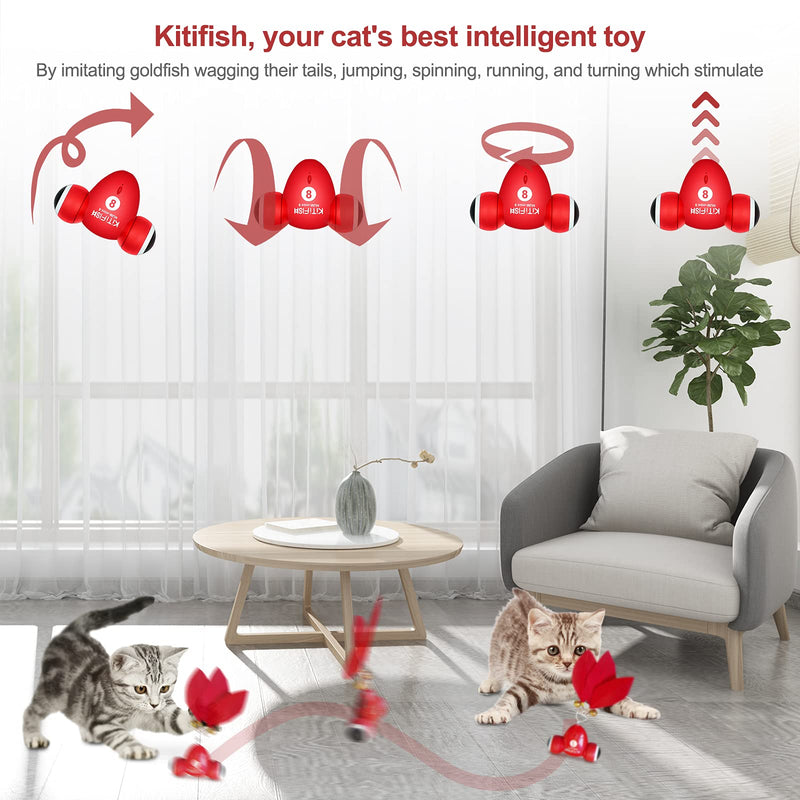 Automatic Cat Toys for Indoor,Robotic Interactive Cats Toys with Feather/Bells,360 ° Rolling,Kitten Toys with USB Rechargeable/LED Light - PawsPlanet Australia