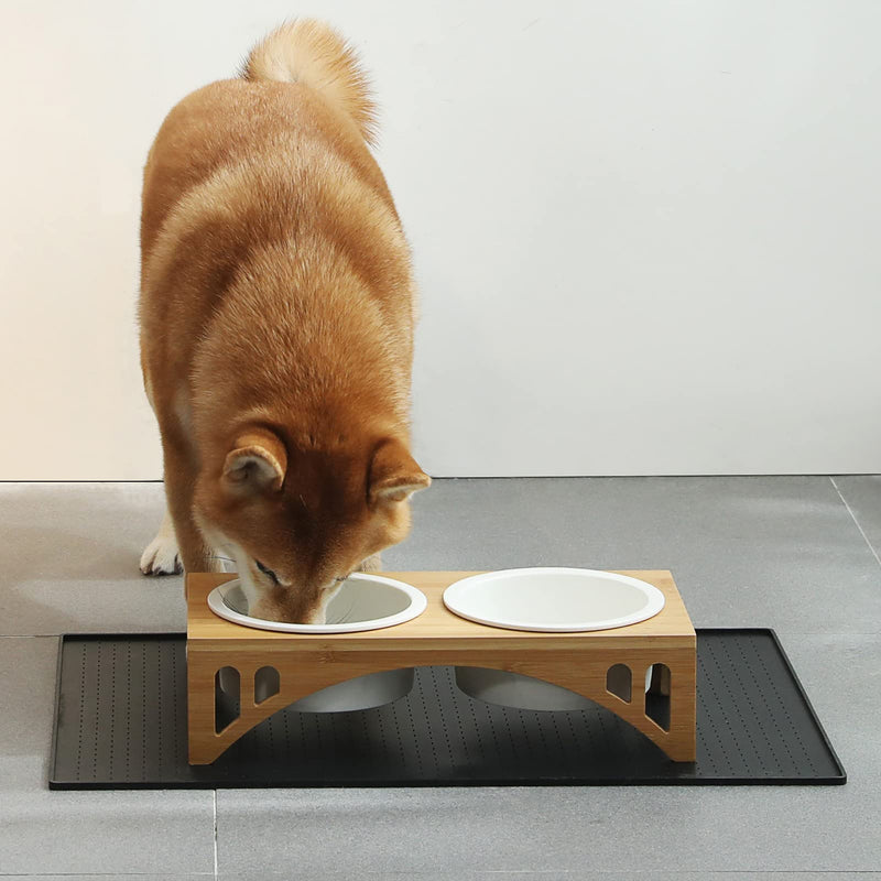 FUKUMARU Silicone Dog Mat for Food and Water, 23.6" x 15.7" Cat Feeding Mats for Floors Waterproof, Rubber Non Slip Dog Food Tray, Pet Bowls Placemat Large Black - PawsPlanet Australia