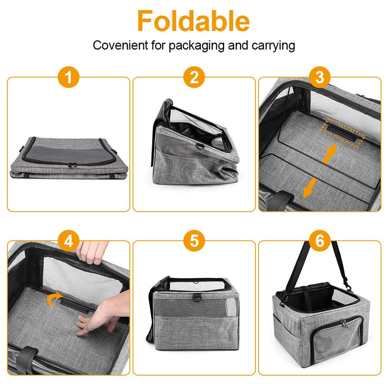 BEELIKE Collapsible Dog Travel Booster Seat Top Cover Dog Car Carrier with Reinforce Metal Frame Construction Cage Safer Seatbelt Vehicles Bags for Small Medium Puppy Cat up to 15 lbs Grey - PawsPlanet Australia