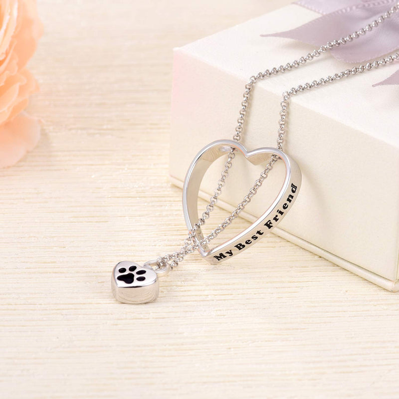 [Australia] - JXJL Heart Cremation Urn Necklace for Pet/Dog/Cat Ashes Keepsake Memorial Jewelry Paw Print Urn Pendant Necklace 