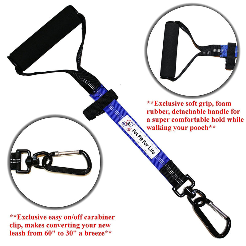 [Australia] - Pet Fit For Life Light Weight 64" Premium Dual Dog Leash with Comfortable Soft Grip Foam Rubber Handle and Integrated Shock Absorbing Bungee + Bonus Water Bowl Large 