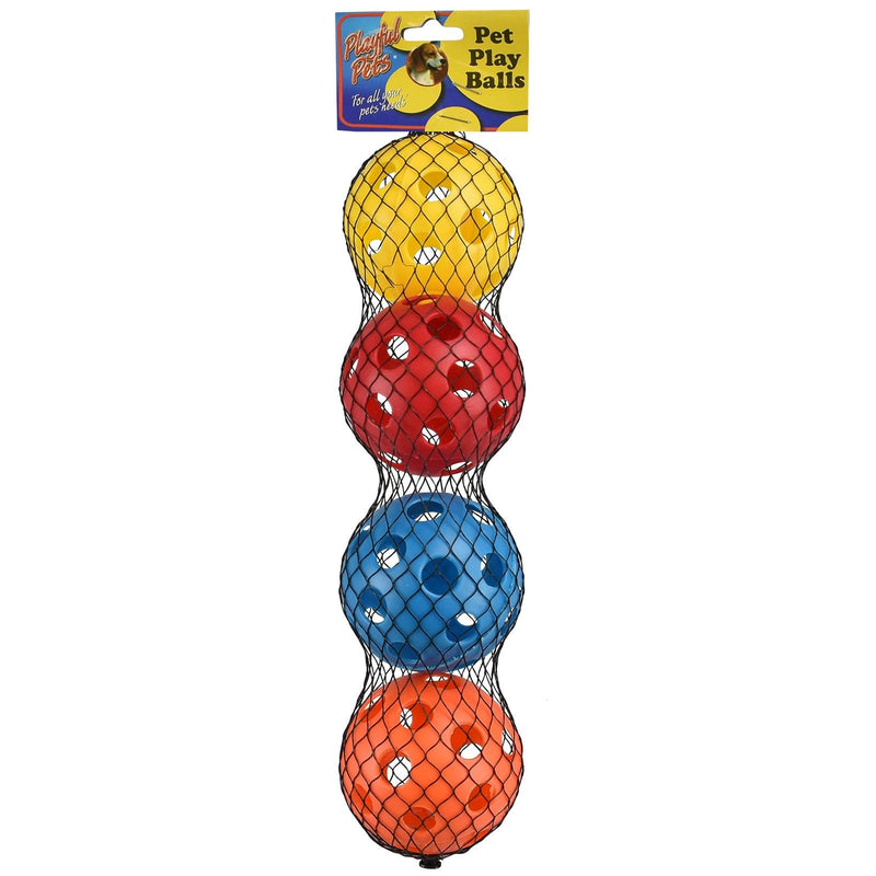 ASAB 4 Pack Large Hollow Plastic Coloured Air Flow Pet Play Balls Dog Cat Puppy Toy Red Yellow Blue Orange Set - PawsPlanet Australia