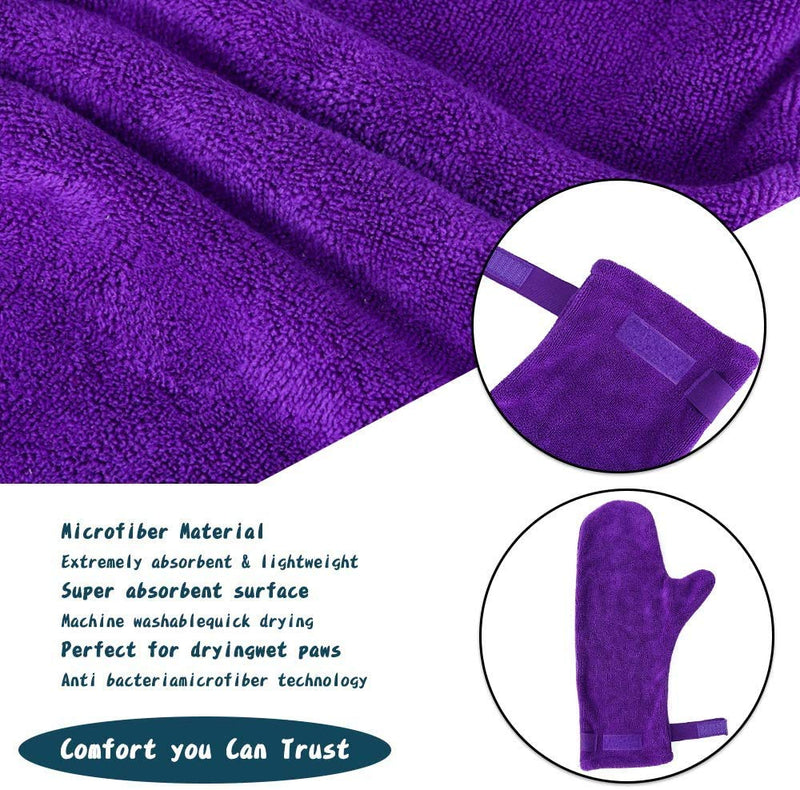 HANGYAN 2 Pack Dog Drying Mitts, Dog Towel Glove, Ultra Absorbent Microfiber Pet Purple - PawsPlanet Australia