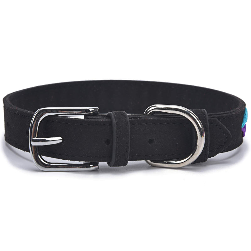 SEKAYISORE Braided Microfiber Dog Collar with Leash, Soft Hand-Woven Puppy Collars, Colorful Woven Adjustable Pet Collar for Small Medium Large Dogs, BLACK L L 13.8"-17.7" - PawsPlanet Australia