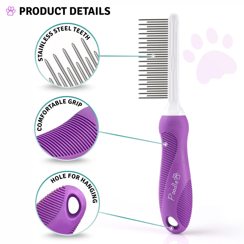 Detangling stainless steel pet comb with long and short teeth for removing matted fur, knots and tangles - detangler tool accessory for safe and gentle DIY grooming for dogs and cats - PawsPlanet Australia
