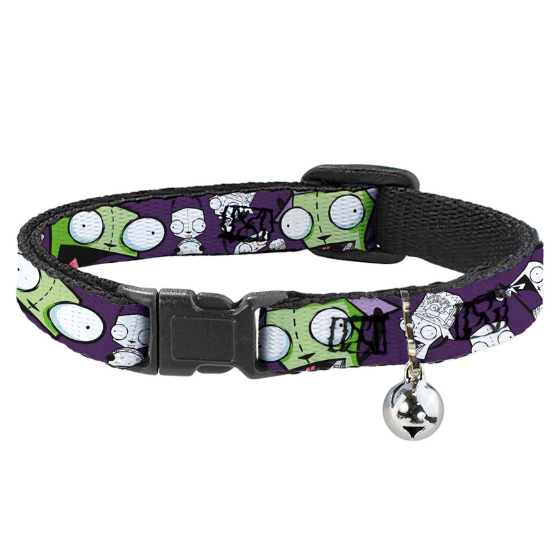 Nickelodeon Cat Collar, Breakaway Collar with Bell, Invader Zim Gir Poses and Sketch Purple, 8.5 to 12 Inches 0.5 Inch Wide - PawsPlanet Australia