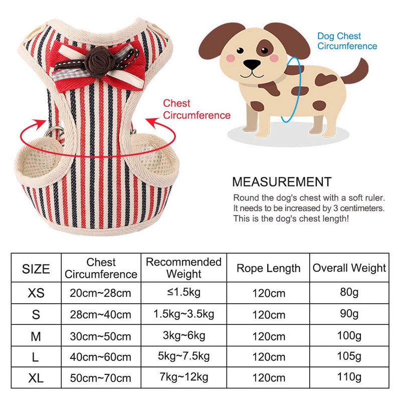 [Australia] - HALOViE Small Dog Harness with Leash, Fashionable Puppy Cat Striped Harness Breathable Soft Mesh for Small Medium Pet Doggy Doggie Kitten XS Red 