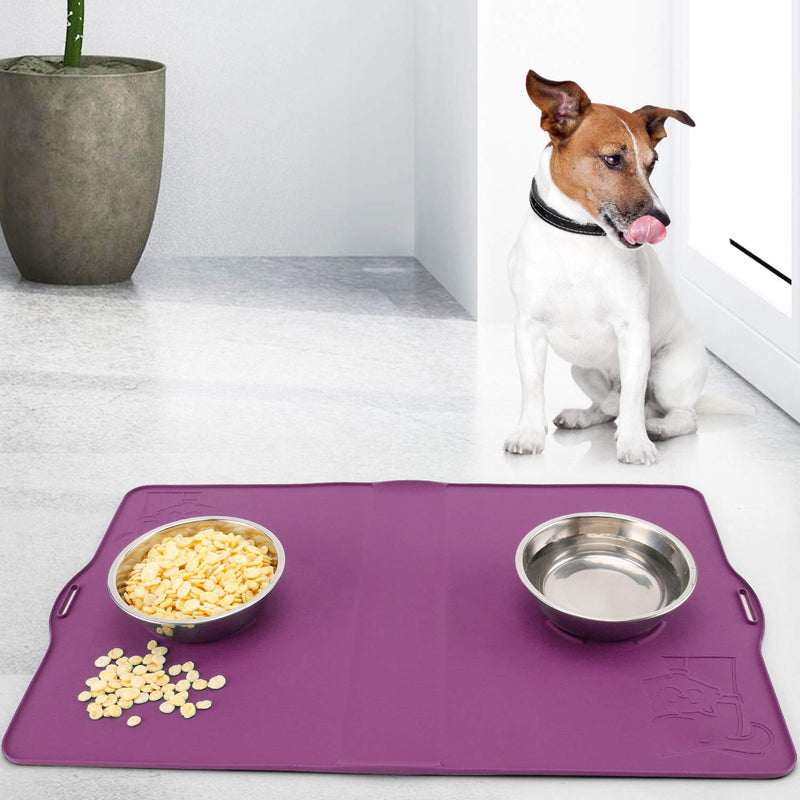[Australia] - IMPAWFAN Silicone Pet Feeding Mat for Dogs and Cats, 23"x14" Waterproof Pet Food Mat Tray with Edges, Non Slip Dog Cat Bowl Mat for Food and Water, Pet Bowl Mat Dog Placemats for Floors Purple 