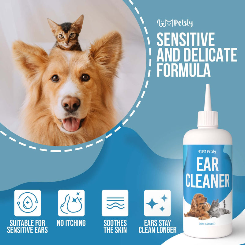 Petsly Protective Ear Cleaner Dog Care - Natural Ear Cleaner for Dogs with Nourishing Aloe Vera, Effective as a Dog Ear Cleaner Spray - or for Cats Ears, Dog Ear Care [250ml] - PawsPlanet Australia