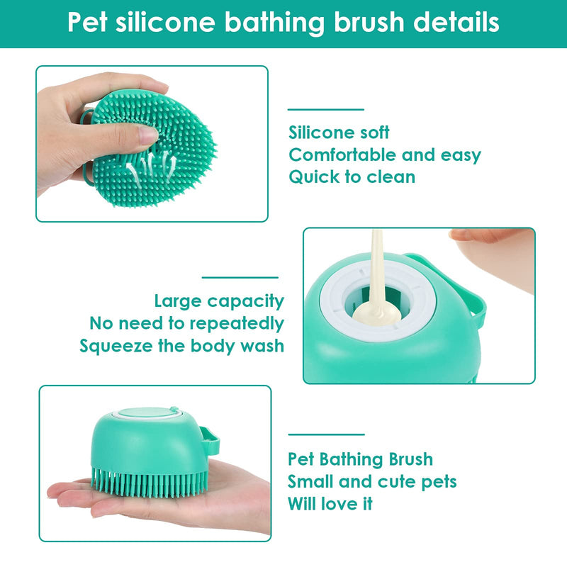 Molain Dog Cat Bath Brush Comb Silicone Rubber Dog Grooming Brush Silicone Puppy Massage Brush Hair Grooming Cleaning Brush Soft Shampoo Dispenser (Heart Blue) 1 - PawsPlanet Australia