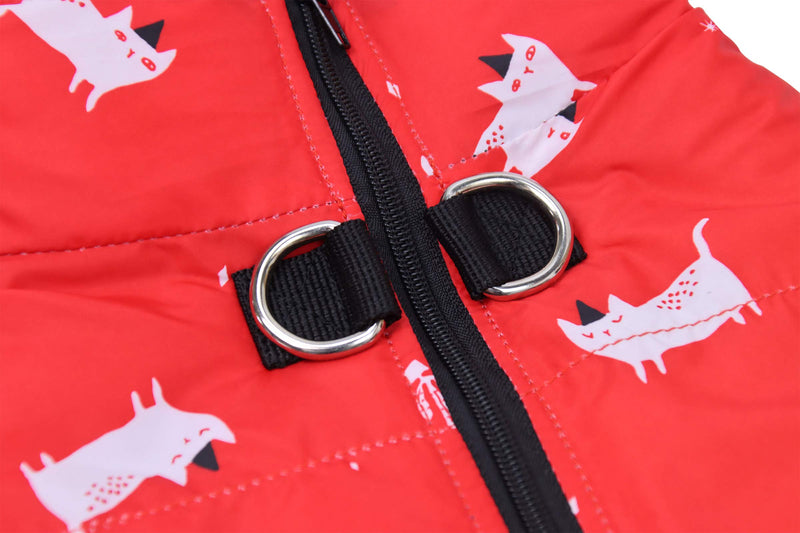 Ctomche Cold Weather Dog Coats Reflective Dog Jacket,Waterproof Dog Jacket Coat Sweater with Zipper Closure and Leash Ring for Small Medium Dogs Red-L Large (Length:35CM) - PawsPlanet Australia