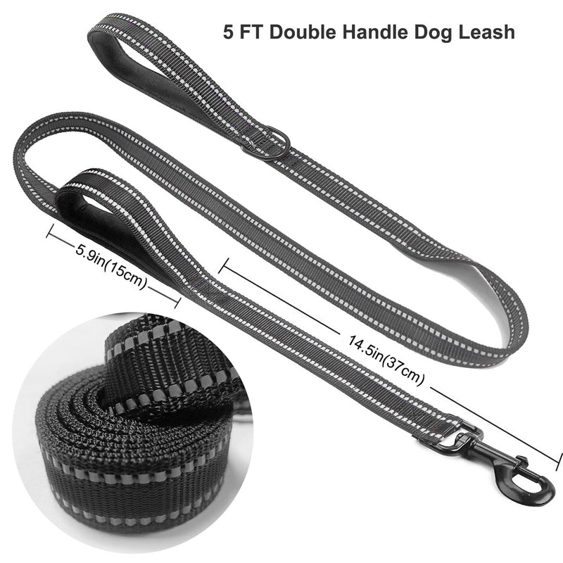 Btromeshy Dog Leash,5 FT Heavy Duty Rope Dog Leashes with 2 Padded Handles,Pet Training Lead with 3M Reflective,Double Handle Dog Leash Control Safety for Small Medium Large Breeds (Black) Black - PawsPlanet Australia