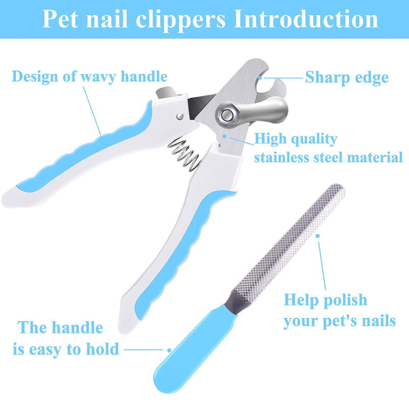 URATOT Pet Nail Clipper Set Professional Pet Nail Trimmer with Safety Guard to Avoid Over-cutting Include Nail Clipper and Nail File for Medium and Large Pets Dogs Cats, Blue S - PawsPlanet Australia