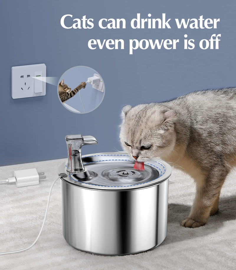 oneisall Cat Water Fountain Stainless Steel/Quiet Automatic Pet Water Fountain for Cats Inside 2L/67OZ Dog Drinking Fountain for Small/Big Cat Dog Animal (Sliver) - PawsPlanet Australia
