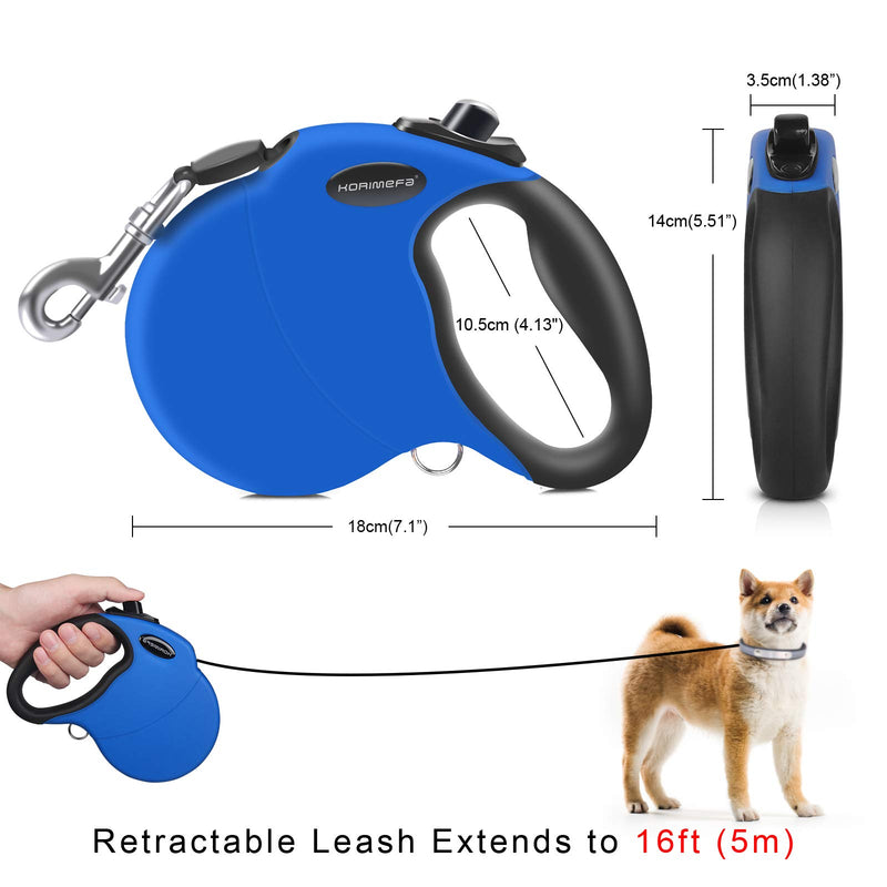 KORIMEFA Retractable Dog Leash Extendable 16FT Heavy Duty Pet Walking Leash for Dog or Cat up to 110lb, 360° Tangle-Free, One-Handed Brake (Dark Blue) 16FT/5M Dark Blue - PawsPlanet Australia