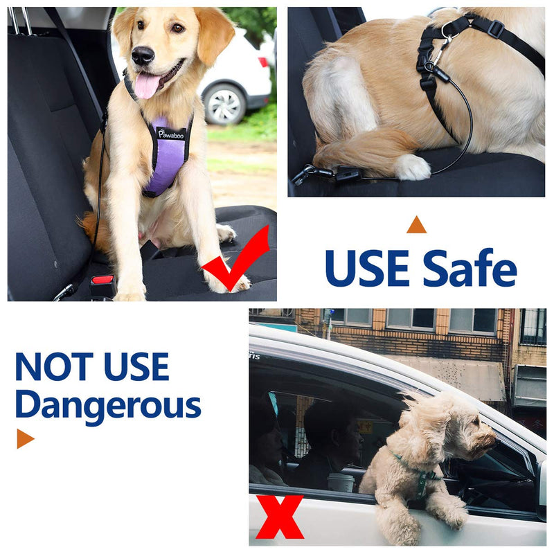 [Australia] - Pawaboo Dog Car Safety Seat Belt, Restraint Chew-Proof Vehicle Seat Belt Coated Steel Rope with Clip Strap, Heavy Duty Carabiner, Attach to Latch Bar, Headrest Support Rod 32 Inch 