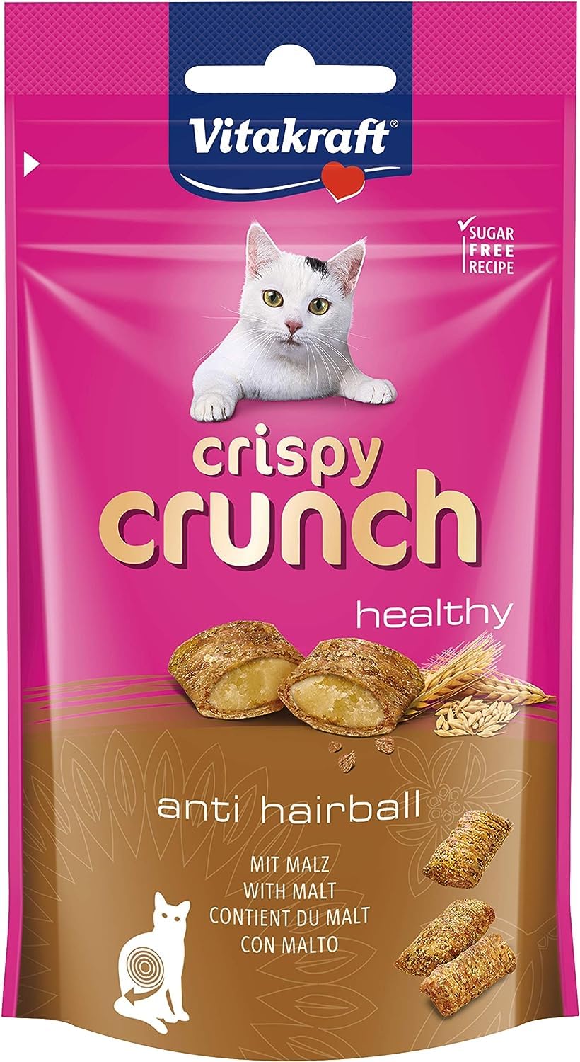 Vitakraft Crispy Crunch, crunchy snack pillows filled with malt, cat snack, to prevent hairballs, sugar-free (1x 60g) - PawsPlanet Australia