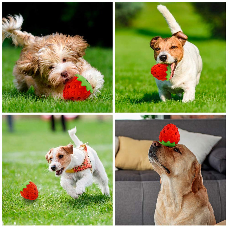 Ertisa Dog Ball Indestructible Strawberry Rubber Chew Treat Dispenser Dog Toy, Tooth Cleaning Training Interactive Dog Toys for Small Medium Large Dog - PawsPlanet Australia