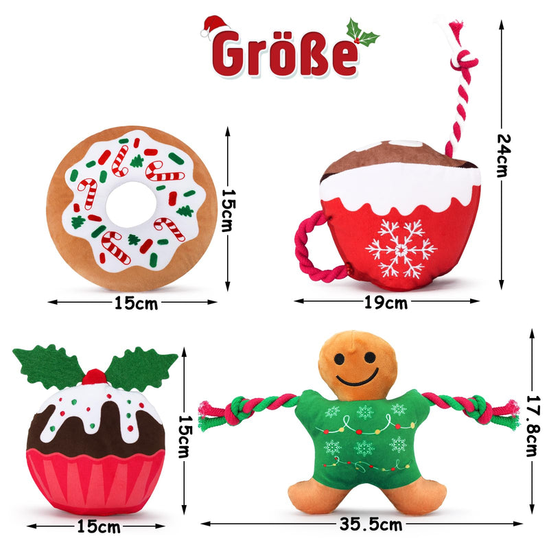 Rhdekoein Christmas Dog Squeaky Toy, Plush Dog Toy for Small Dogs with Squeakers, Interactive Puppy Chew Toy, Cute Soft Stuffed Dessert Set of 4 - PawsPlanet Australia