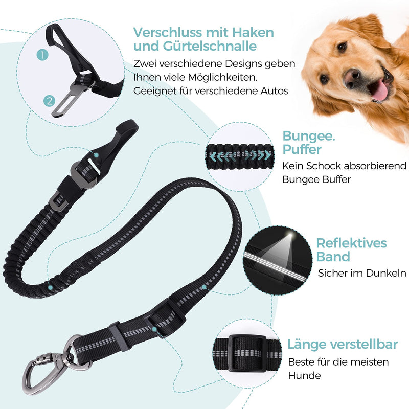 EVANGTOR dog car seat belt, car seat belt for seats and trunk, dog belt for the car, suitable for all dog breeds, with night reflective strips and emergency damping cord - PawsPlanet Australia