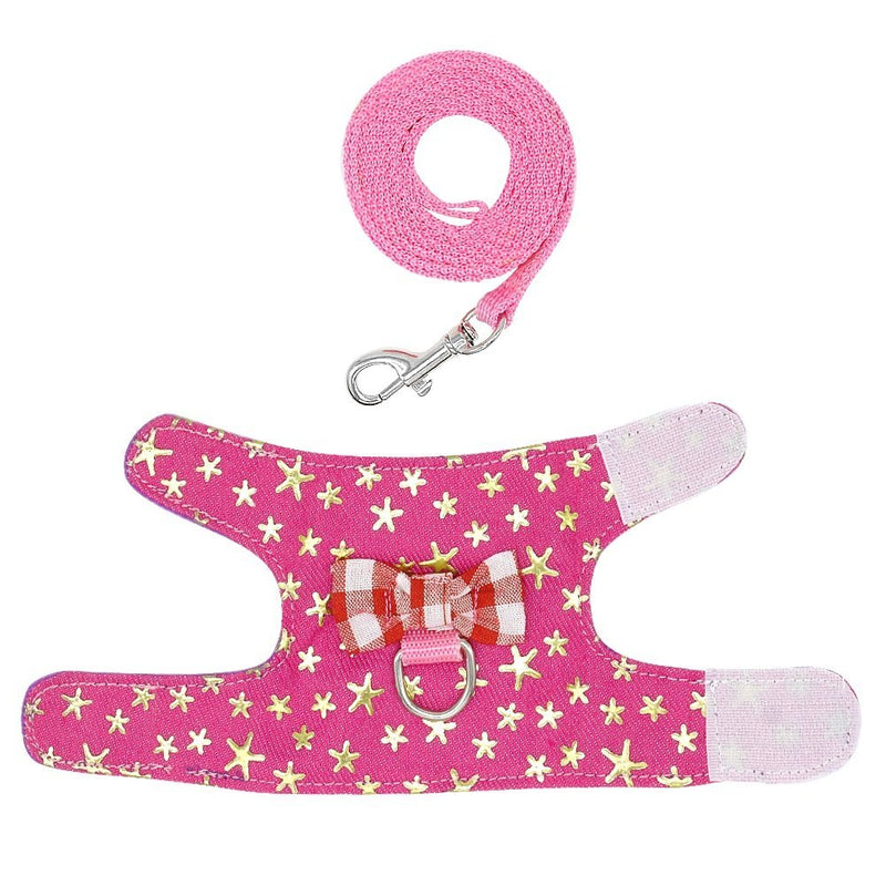 [Australia] - Stock Show Small Pet Outdoor Walking Harness Vest and Leash Set with Cute Bowknot Decor Chest Strap Harness for Rabbit Ferret Guinea Pig Bunny Hamster Puppy Kitten Clothes Accessory S Pink Star 