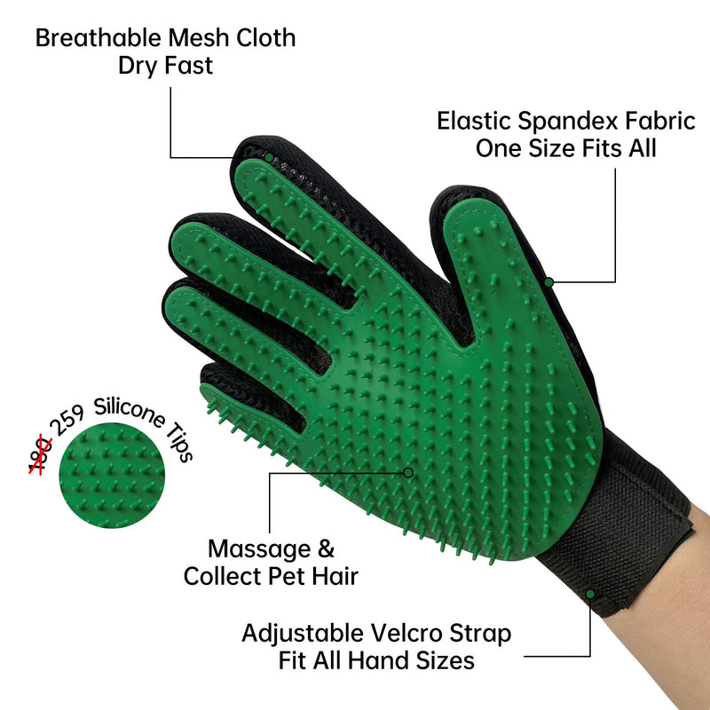 DHMAKER Pet Grooming Glove, Gentle Deshedding Brush Efficient Pets Hair Remover Mitt-1 Pair (Green) - PawsPlanet Australia