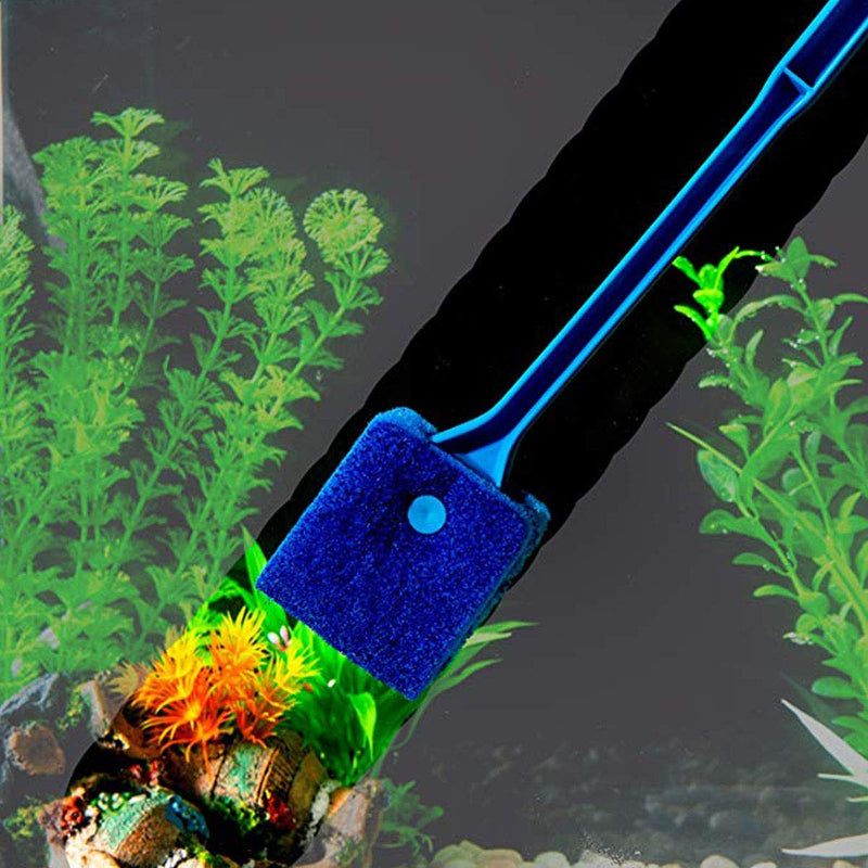 [Australia] - Ailinda Double-Sided Fish Tank Aquarium Cleaning Sponge Brush with Non-Slip Handle Blue 