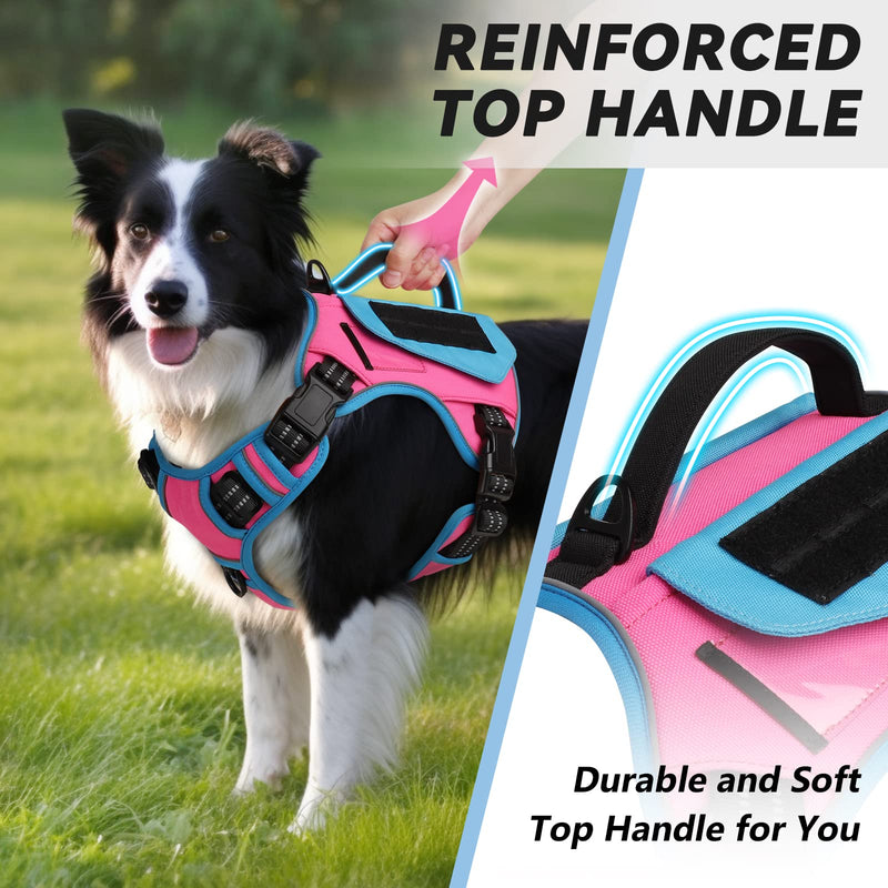 WINGOIN 2023 Upgraded Tactical Dog Harness for Large Dogs, No Pull Adjustable Harness with Handle and 2 Pockets, Reflective Military Service Dog Vest Harness for Training Walking Hiking (Pink,L) 1Pink & Blue - PawsPlanet Australia