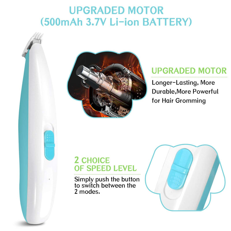 Kriogor Dog Grooming Clipper, Cat Trimmer, Quiet Electric Clipper for Small Pets, USB Rechargeable Low Noise, Care for Paw Face Eyes Ears Blue - PawsPlanet Australia