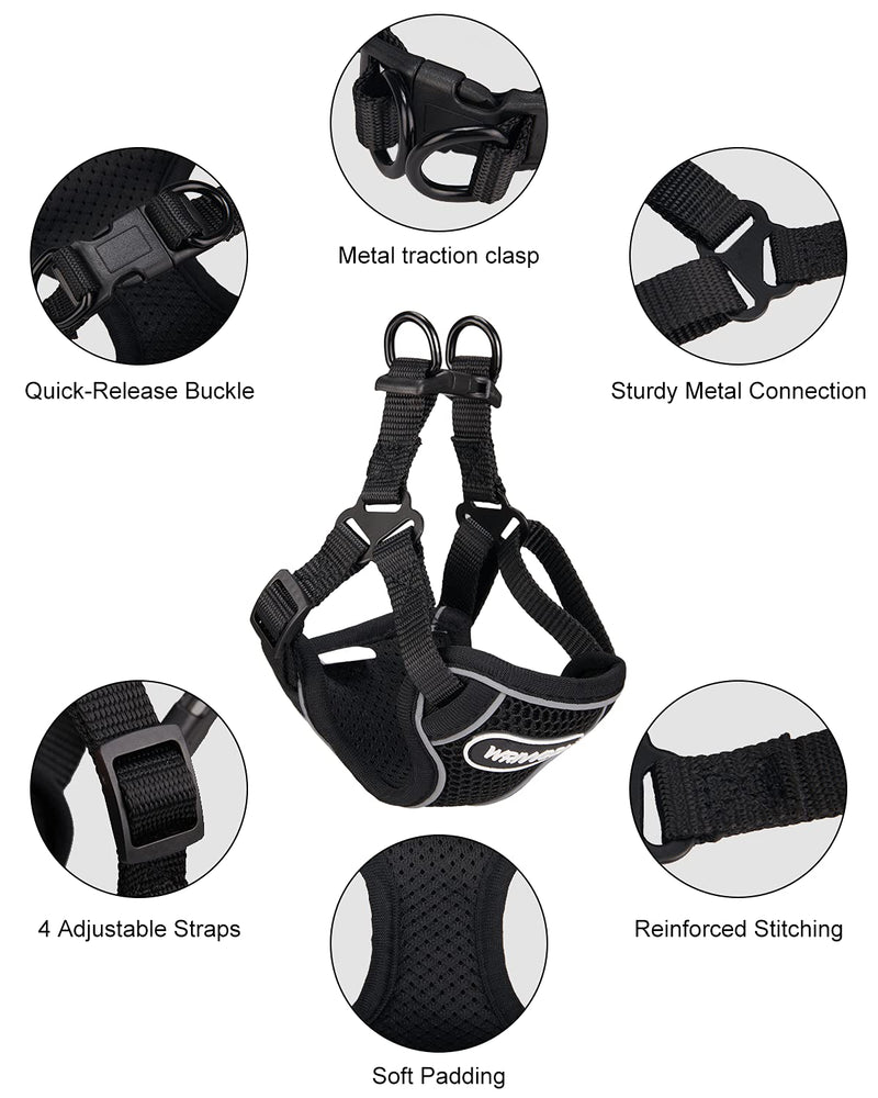 Dog and Cat Harness and Leash Set - Step-in Dog Vest Harness with Adjustable Straps Quick-Release Buckle No Pull No Choke Escape Proof - Reflective Puppy Harness for Small Medium Dogs Outdoor Walking S Black - PawsPlanet Australia