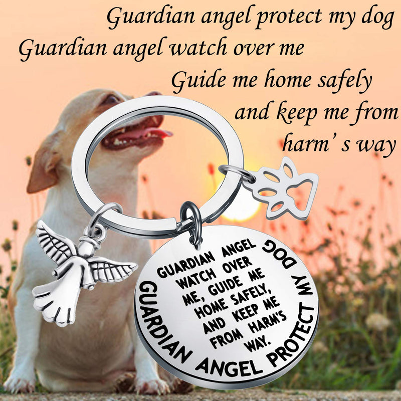 MYOSPARK Guardian Angel Protect My Dog Pet Protection Stainless Steel Pendant Collar Charm Dog Protection Keychain - PawsPlanet Australia