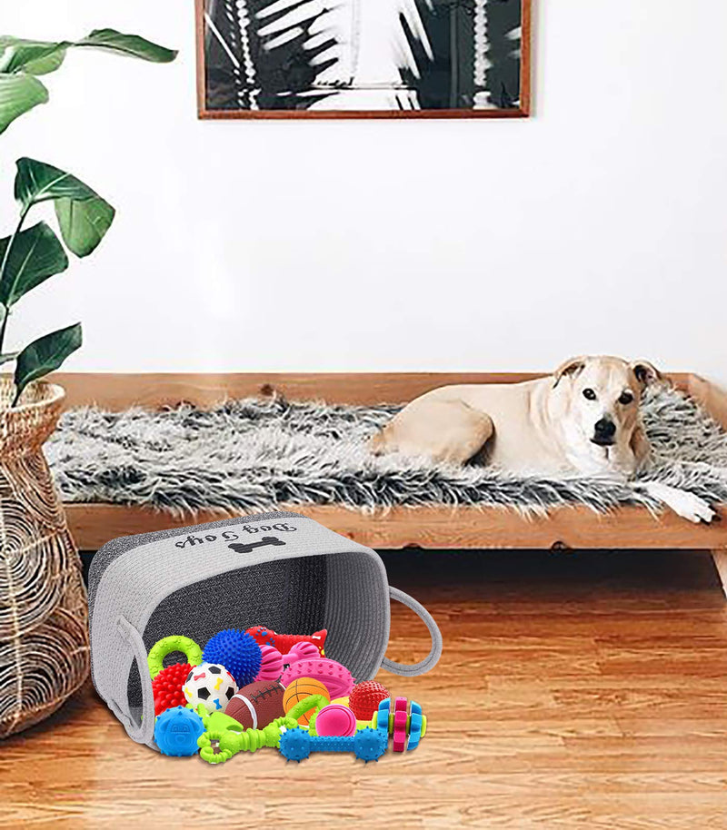 Brabtod Cotton Rope Basket | cotton dog toy basket storage, for Toys Blanket in Living Room, Baby Nursery-Light Gray/Dark Mixgray Light Gray/Dark Mixgray - PawsPlanet Australia