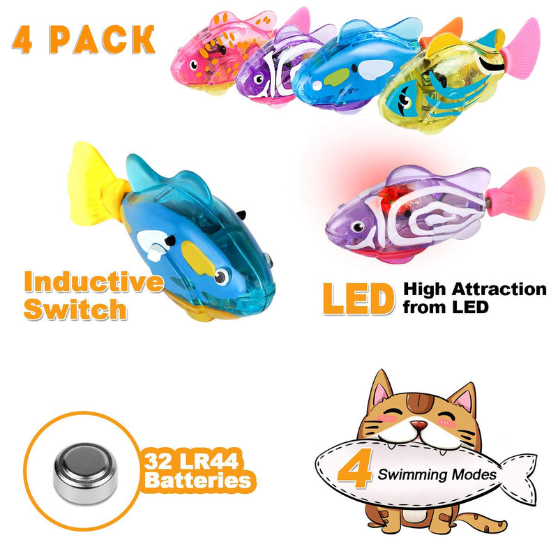 Swimming Robot Fish for Cats, Interactive Cat Fish Toys Fish Tank Toy with LED Light Cat Toy Dog Toy Swimming Bath Plastic Fish Toy, Cat Exercise to Stimulate Your Pet's Hunter Instincts ( 4 PCS ) - PawsPlanet Australia