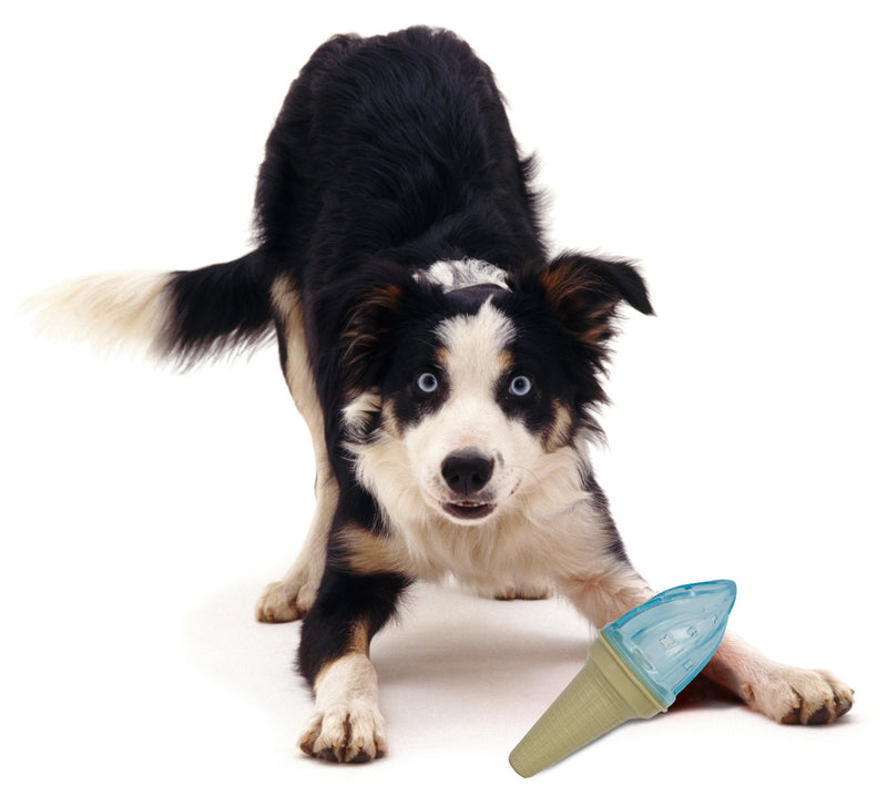 [Australia] - Pet Life Ice Cream Cone Cooling 'Lick and Gnaw' Water Fillable and Freezable Rubberized Dog Chew and Teether Toy Blue One Size 