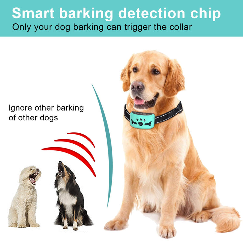 Dog Bark Collar, Anti Barking Collar with 7 Adjustable Levels, Harmless Shock, Beep Vibration, Smart Correction and LED Indicator-Reachargeable No Bark Collar for Small Medium Large Dogs, Waterproof Tiffany Blue - PawsPlanet Australia