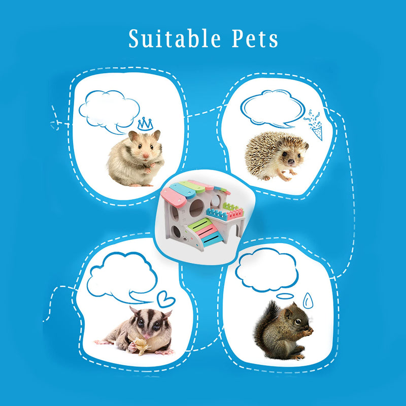 WSNDM Pack of 3 Hamster Toys, Hamster House DIY, Natural Wood Ecological Rainbow Bridge, Colorful Arch Bridge, DIY Holiday Houses Climbing and Playing Small Animal Toy Block House for Hamsters - PawsPlanet Australia