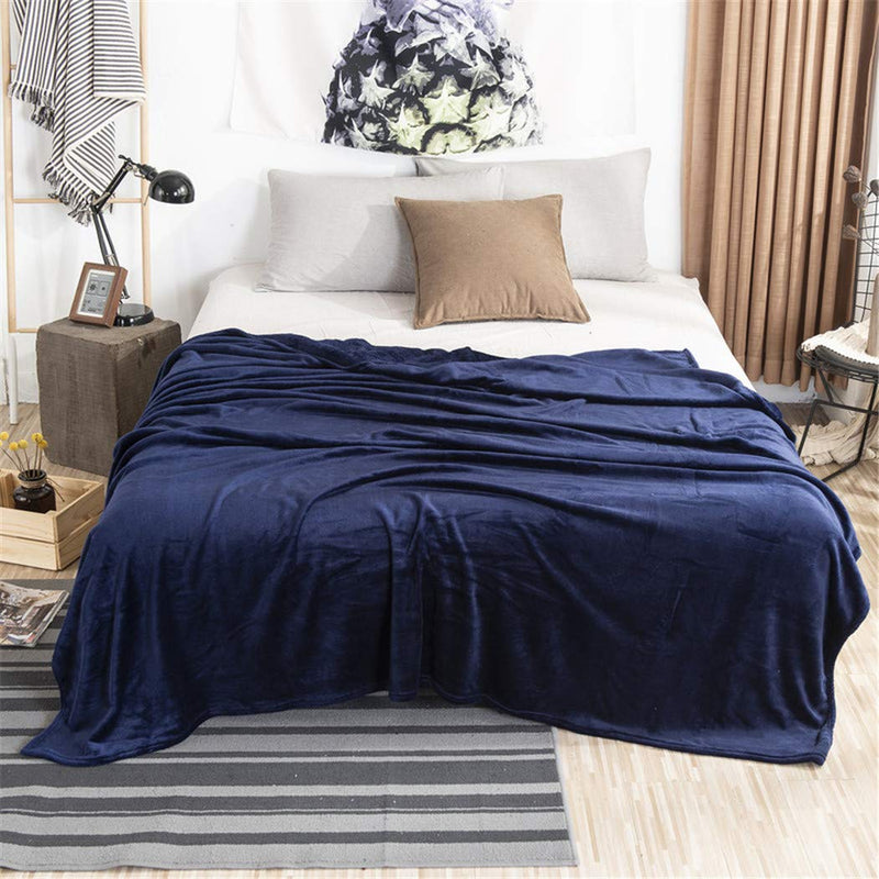 NAECOUS Flannel Fleece Blanket Lightweight Blanket for Sofa,Coverlet/Bed Cover Warm All Season Couch, Bed, Camping, Travel - Super Soft Cozy Microfiber Blanket (60"x80") Navy Blue 60"x80" - PawsPlanet Australia